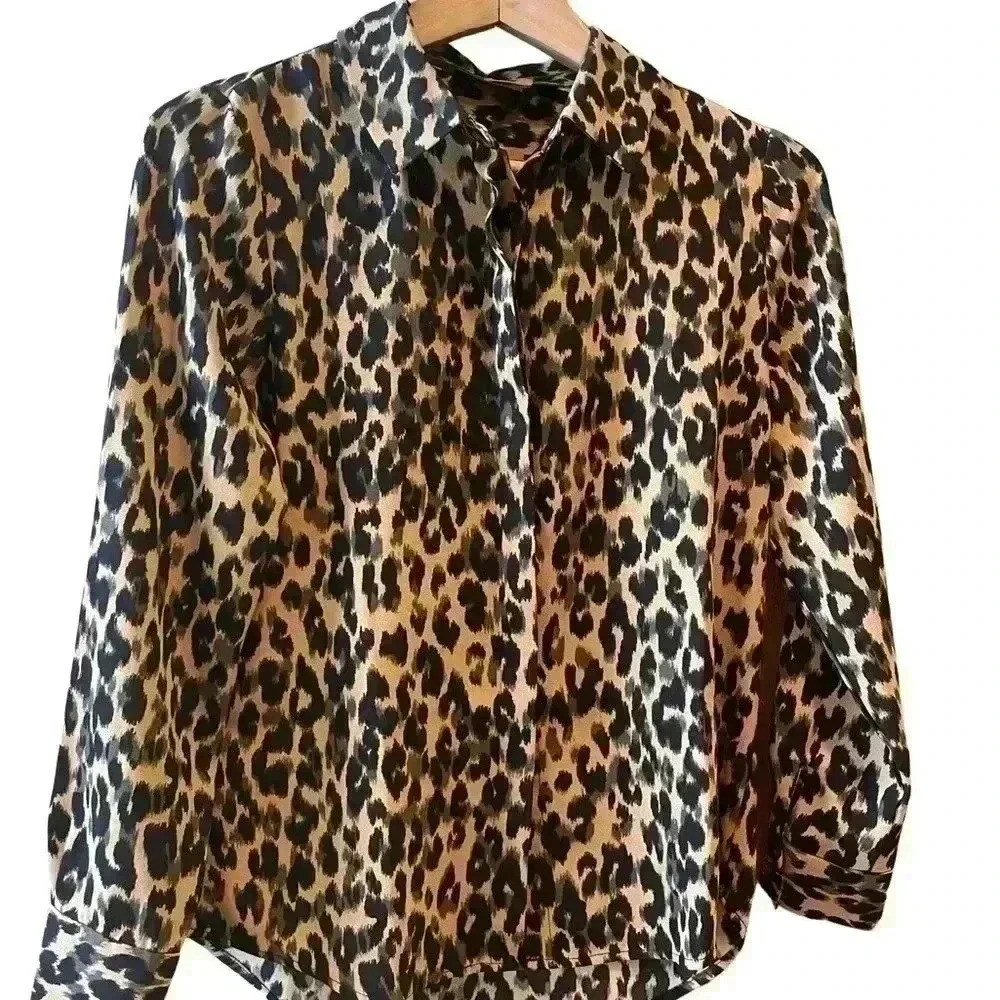 Halogen Hidden Button Animal Print Button Down Bl… - image 2